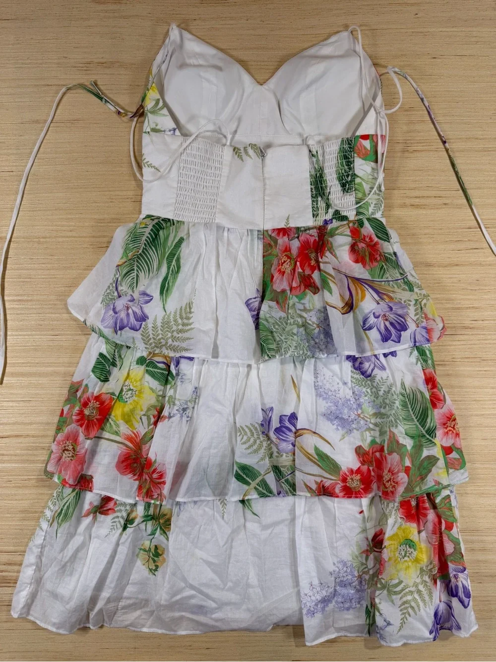 White Tiered Floral Sundress with Red, Yellow & Purple Blooms - Picture 2 of 5